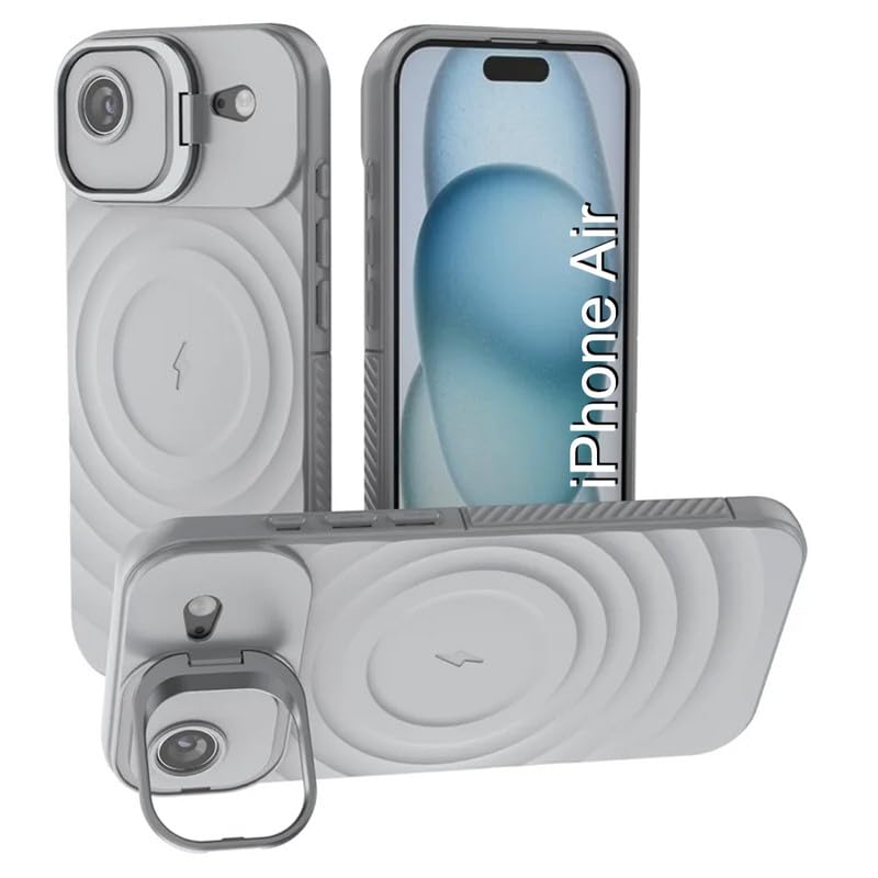 Image of LuxuryKase Shockproof Case for iPhone Air | Ripple Pattern | Camera Protection | Inner Velvet Fabric Lining | Protective Cover with Enhanced Grip & Wireless Charging Support - Grey