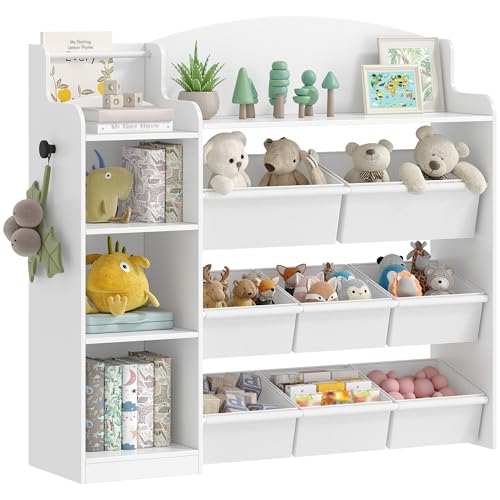 Hzuaneri Bibliothèque pour Enfants, étagère en Bois, étagère à Jouets avec 8 boîtes en Non-tissé pour Chambre d'enfant, Salon, Bureau Blanc 30 x 110 x 104 cm...