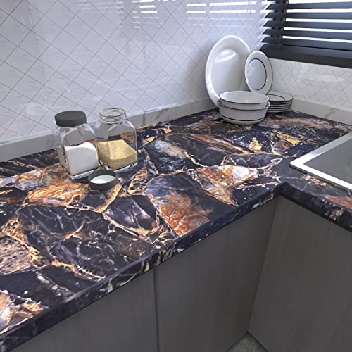 VOLEAAR Black and Blue Marble Contact Paper 60CM x 1000CM Peel and Stick Wallpaper for Countertop Cabinet Backsplash Shelf Liner - Image 3
