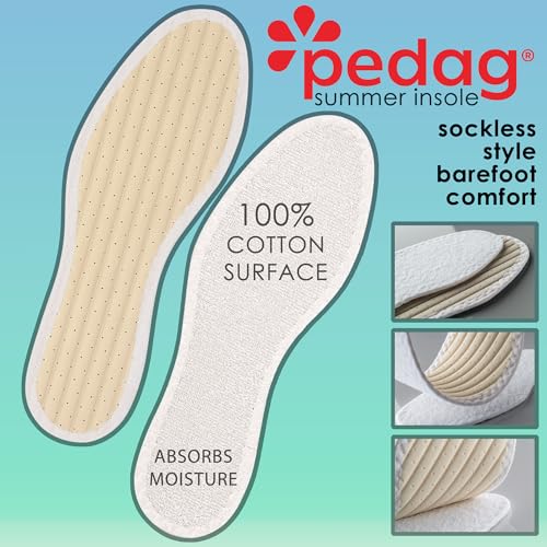 Image of Pedag Summer, Pure Terry Cotton Insoles, Handmade in Germany, Absorbs Sweat & Controls Odor, Ideal for Wear Without Socks, Washable, US Women 11 / Men 8 / EU 41, White, 3 Pair