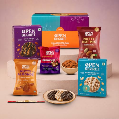 Open Secret Rakhi Chocolate Gift Pack for Brother | Combo of 8 | Rakhi Gift for Brother, Gift Hamper, Rakshabandhan Gifts for Sister, Dry Fruits, Asso