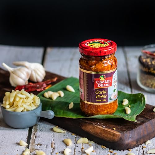 Image of Chokhi Dhani Lahsun ka Achar Garlic Pickle | Tangy and Spicy | (Pack of 3, 200g Each)