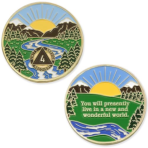 4 year sobriety mint winding river gold plated aa recovery medallionchiptoken