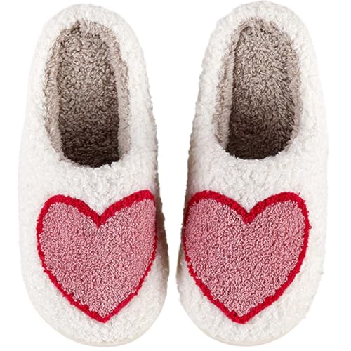 Aucomfo Heart Valentines Slippers For Women Men Valentine's Day Gifts Cute Comfy Bedroom Slippers,Home Memory Foam Shoes,Ladies Furry Warm Shoes Indoor for Winter,BigHeart 39-40