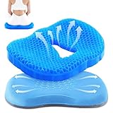 Hanaura ゲルクッション 大きい 椅子 クッション ハニカム構造 蒸れない 座布団 体圧分散 お尻が痛くならない 高反発 姿勢サポート ゲーミングチェア 車椅子 在宅勤務 テレワーク 産後 痔 出産 妊婦 敬老の日 腰痛 オフィスチェア 運転席用 四季通用 ジェルクッション 洗えるカバー (青いカバー)