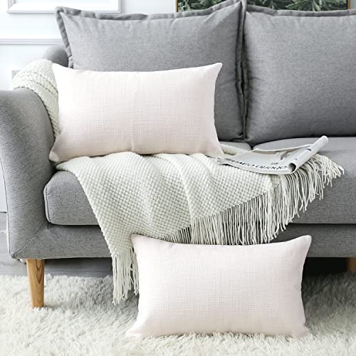 Otostar Linen Throw Pillow Covers Set Of 2 Decorative Square Pillowcases Cushion Covers 12X20 Inch For Home Decor Sofa Bedroom Car 30 X 50Cm Cream White/Beige #TOP5