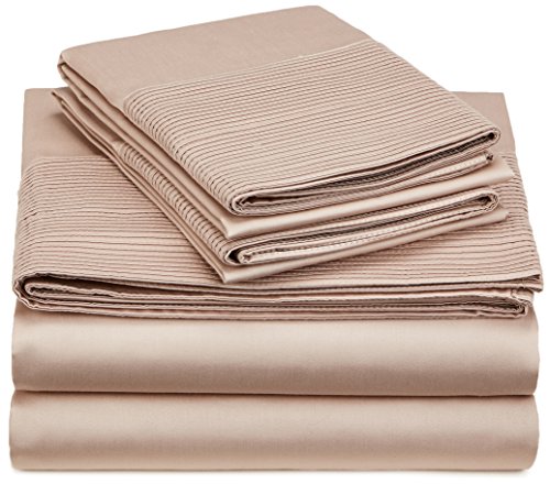 Amazon Brand – Pinzon 400-Thread-Count Pleated Hem Egyptian Cotton Sheet Set - California King, Mocha