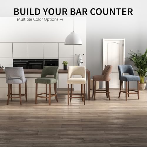 Image of VKNOW Bar Stools Set of 2, 26 inch Upholstered Counter Height Bar Stools, Modern Counter Stools with Wood Legs for Kitchen Island Dining Room Bar, Green