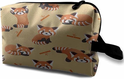 Miniatura 8 de Bolsa de maquillaje Bolsa de cosméticos de viaje, bolsa de maquillaje portátil versátil con cremallera para mujeres, Rojo (Red Panda)