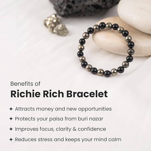Astrotalk Richie Rich Bracelet | Money Magnet Crystal for Wealth, Confidence & Protection | With Pyrite & Black Obsidian | Bracelet for Man & Woman | Gift for Man & Woman
