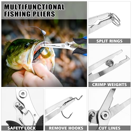 GPUSFAK Fishing Tool Kit, 50 Pieces Fishing Gear, Fishing Pliers with Lanyard, Fillet Knife, Fish Lip Gripper, Fly Ice Fishing Hook Extractor, Anti-Cutting Gloves, Fishing Lures Baits Accessories - image 2