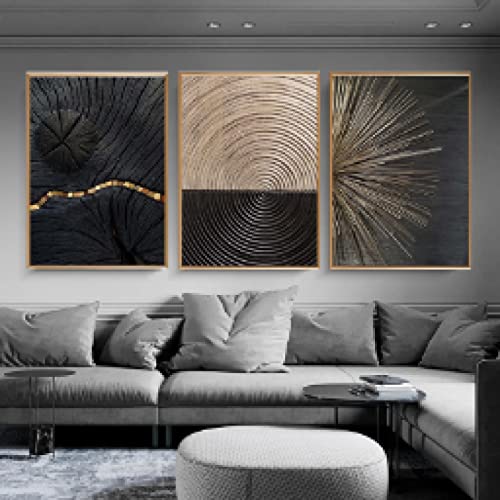 Affiche Toile Peinture Abstraite Noire et Dorée 60x80cm Décoration Salon