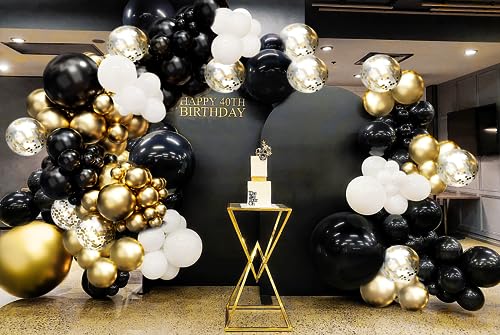 FOTIOMRG 182pcs Black and Gold Balloons Garland Arch Kit, 5 10 12 18 inch Black White and Metallic Gold Balloons Confetti Latex Balloons for New Years Wedding Anniversary Birthday Party Decorations - Thumbnail 7