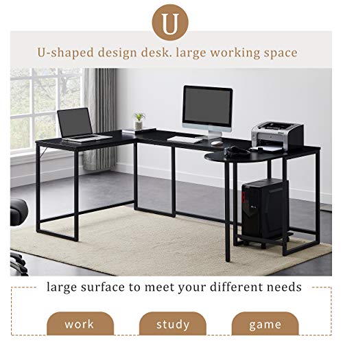 Merax U-Shaped Computer, Industrial Corner Writing Cpu Stand, Gaming Table Workstation Home Office Desk, 78.7" L X 47" W X 30.1" H, Black #TOP3