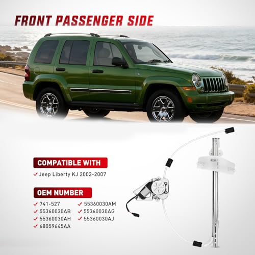 Image of Nilight Power Window Regulator /Motor for Jeep Liberty 2002-2006 Front Right | Electric Window Lifter 741-527 fits Jeep Liberty KJ; direct replacement for the front passenger-side door