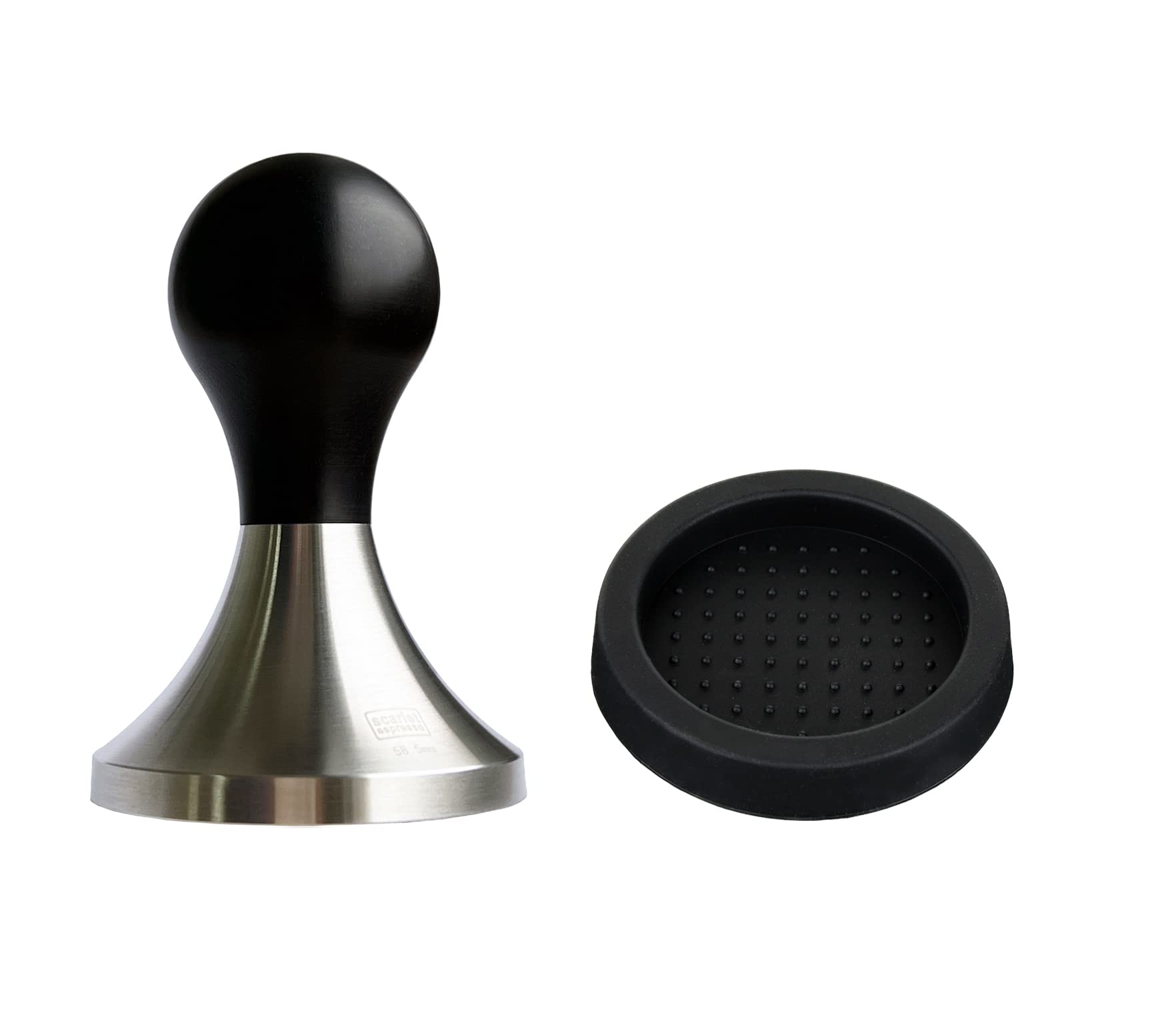Tamper »Fino Affilato« acciaio inox sharp edge CNC, lavorazione di precisione, in acciaio inox, lavorazione professionale di precisione (set da 51 mm e vassoio)