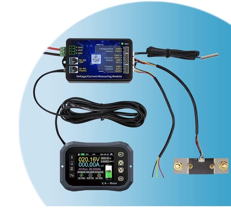 600A Bluetooth Battery Monitor, Wireless Voltage Current Meter with Smart Shunt 0-120V + 2.4'' HD Display, Support APP Control Coulometer for 12V RV Boat Golf Cart Battery (KG-160F)