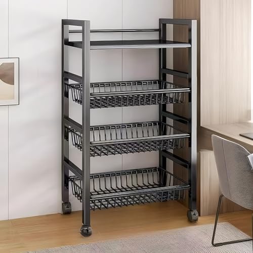 Estante apilable de almacenamiento de cocina multiusos para frutas y verduras, carrito con rodillos, organizador versátil de despensa para frutas, verduras y más