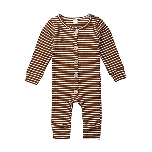 Newborn Infant Baby Boy Girl Jumpsuits Feather Print Leggings Romper Outfits (0-3 Months, Brown)