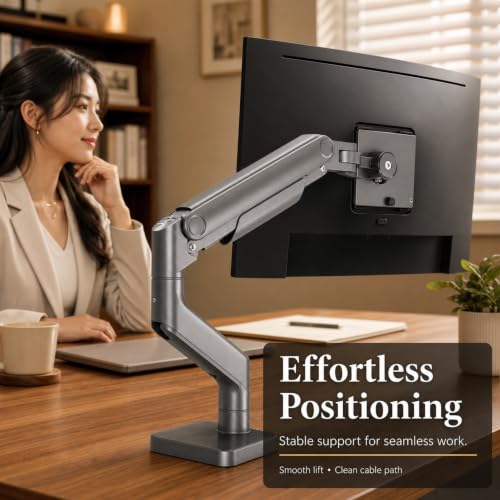 Image of BIJASANI Heavy Duty Single Monitor Arm l 3 Years of Warranty l 20KG Capacity l Gas Spring Dual C-Clamp Desk Mount for 17-49 Inch Ultrawide Screens, Premium Motion Stand,