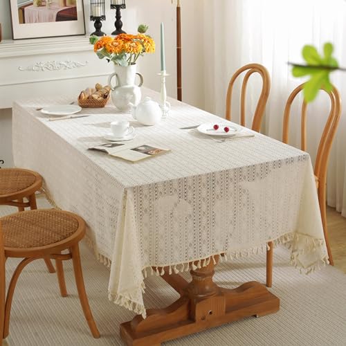 Nappe de table rectangle beige dentelle géométrique 150x180 cm - 3