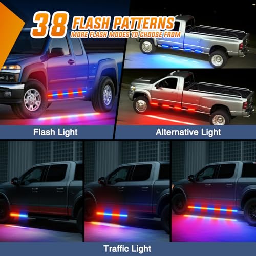 Image of Nilight 2PCS 70 Inch Emergency Strobe Light Strip with Controller 864 LED Red Blue Running Board Lights Flexible Side Flashing Warning Caution Safety Waterproof for Truck Construction Pickup