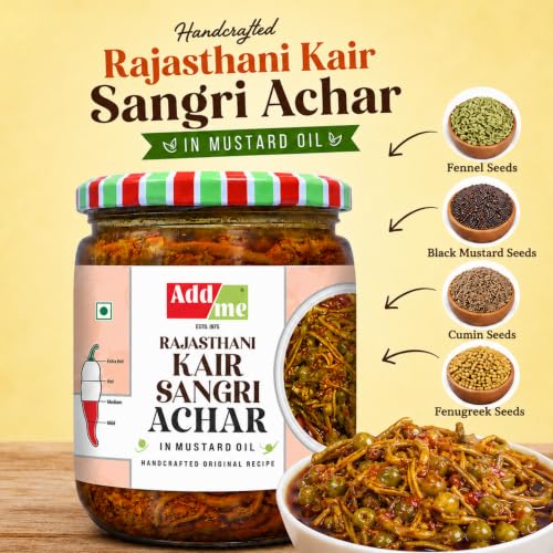 Image of Add me Rajasthani Ker Sangri Pickle In Mustard Oil 500gm | Homemade Tasty Flavour | Natural & Chemical-free Ingredients | Fresh Panchkuta Kair Sangri Pickle in Glass Jar