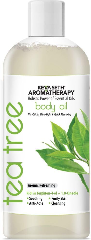 Image of KEYA SETH AROMATHERAPY Tea Tree Body Oil - Moisturising, Anti Acne, Cleansing, Soothing & Purifies Skin; Non-Sticky, Quick-Absorbing 400ml