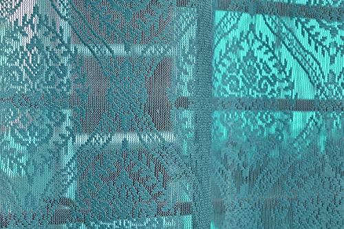 Image of Fabrilia Polyester Sheer Net Damask Design Semi Transparent Eyelet Door Curtains 7 feet Long Set of 2- Teal