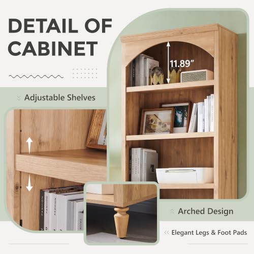 IFGET 76" Tall Arched Bookcase, Farmhouse Large Arched Bookshelf, Natural - Image 3