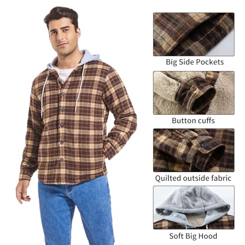 Image of Men's Cotton Plaid Shirt Jacket Fleece Flannel Sherpa Button Down