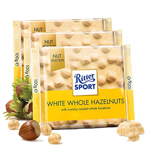 Image of Ritter Sport Whole Hazelnuts White Chocolate 100g (Pack of 3) Ritter Sport Chocolates in Nut Selection, product of Germany, chocolate with nuts | Nutritious and Nutty Crunch