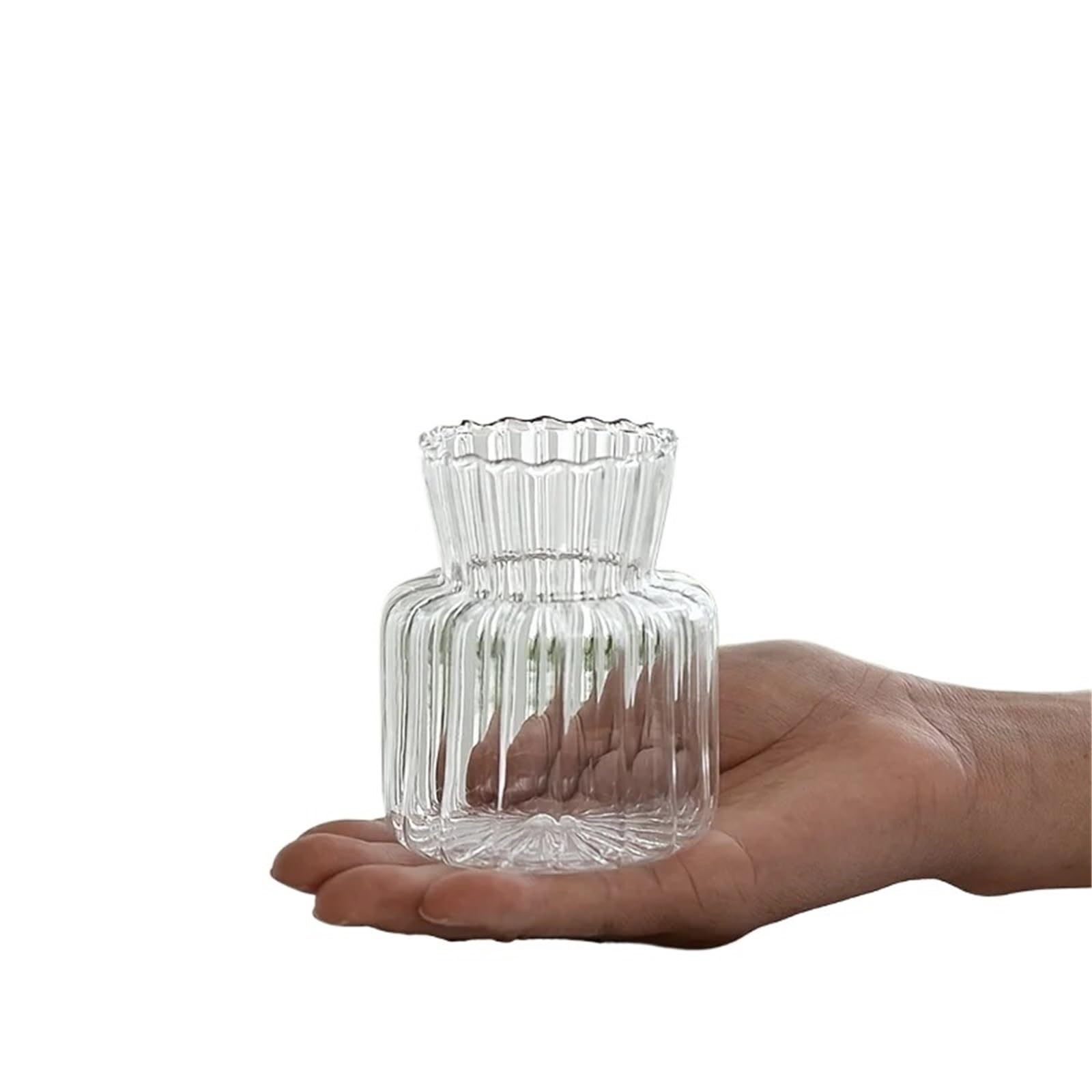 2Pcs Ruffle Vases Glass Bottle Plant Flower Pot Mini Retro Striped Vase Desktop Decor for Table Decoration