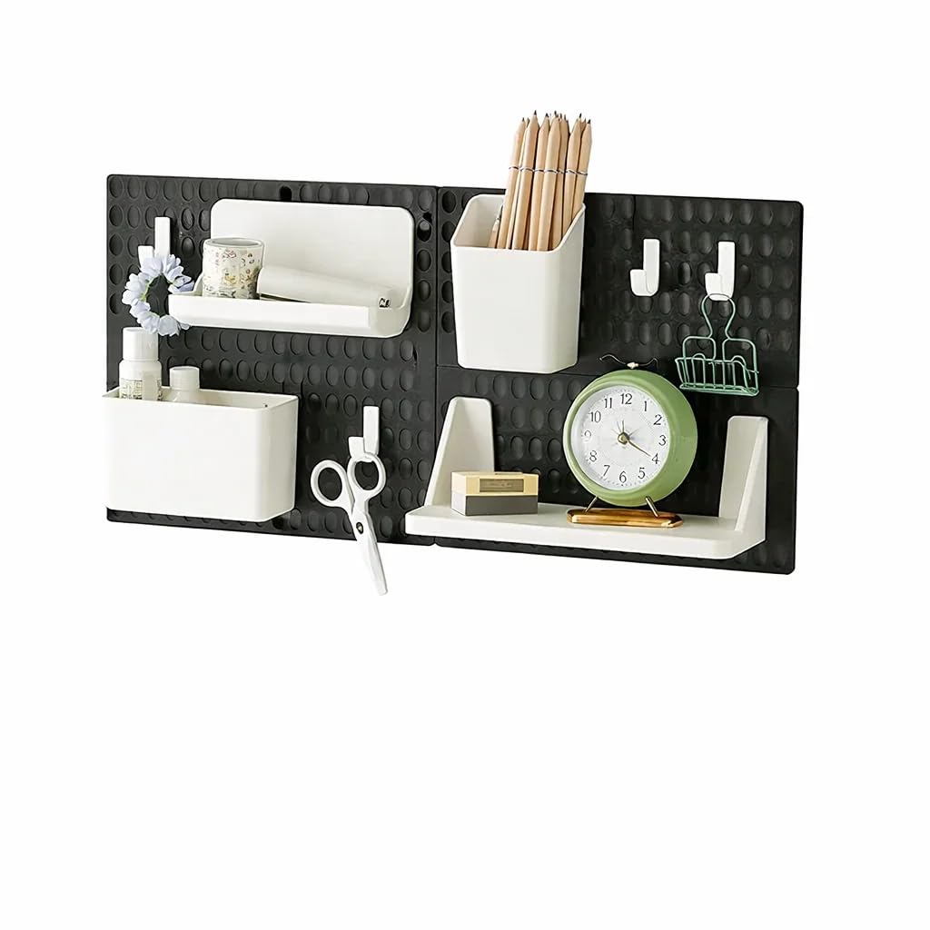 CROWNSHOP Pegboard Combination Kit Plastic Pegboard 2 Panels Peg Board Wall Organizer Kit with Accessories for Garage Workshop Craft Room Nursery Storage Kitchen Tool Organization (Black 2 PCS)