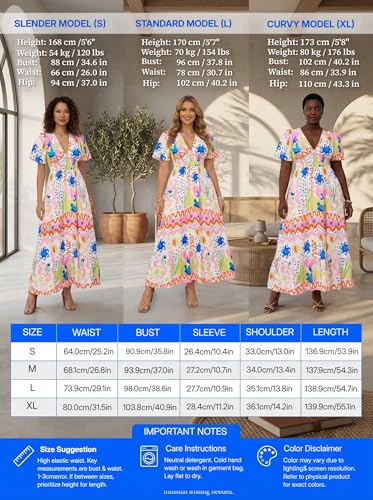 Image of Boho Floral Maxi Dress for Women 2026 Empire Waist Short Sleeve Dresses Summer Beach Vacation Wedding Guest Outfit