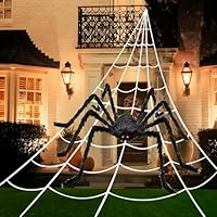 PUHPIG 200\" Halloween Spider Web + 59\" Giant Spider Decorations, Triangular Huge Spiders Web and Hairy Scary Fake Spider, for Indoor Outdoor Porch Yard, Scary Haunted House Party, and Halloween Décor