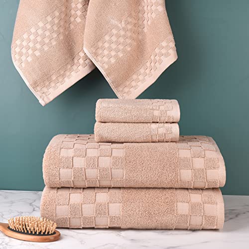 Diaojia Bath Towels Blue Towel Soft 6 Piece, Cotton Anti Odor Family Towels, Highly Absorbent Quick-Drying Lightweight Spa Towel For Bathroom 2 Bath Towel 2 Washcloth 2 Hand Towel (Brown) #TOP5
