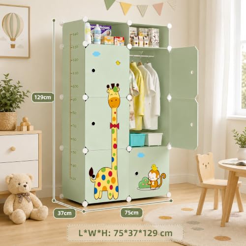 Image of LUHI Plastic Wardrobe for Kids Clothes - Easy to Use Anti-Skid & Non-Slip Effective Professional, Plastic Cupboard for Kids, Foldable Almirah, Collapsible Wardrobe (Green S3, 8-Shelf-6-Door)
