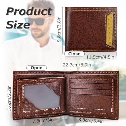 Slim Bifold Wallet, Soft Leather Multifunctional Men Wallet Fashion Foldable Bifold Wallet for Men with Flip ID Window Credit Card Holder (A, Brown)2