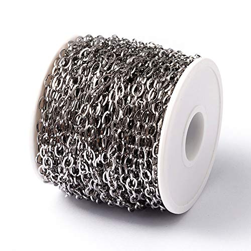 Pandahall 32.8 Feet 304 Stainless Steel Cable Chains 7x4x0.8mm Unwelded Cross Chains Links for Bracelet Necklace Keychain Jewelry Making