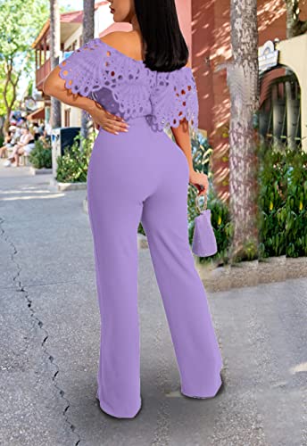 Image of Off Shoulder Jumpsuit for Women High Waist Wide Leg Long Pants Jumpsuits