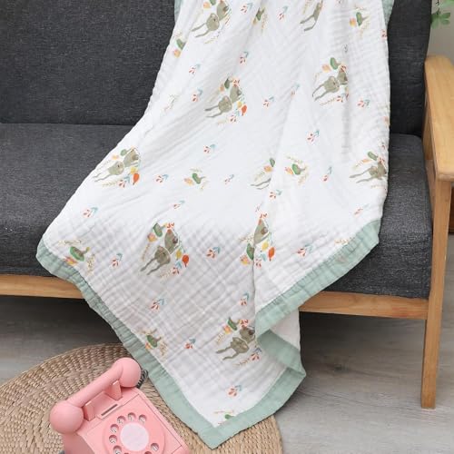 Image of Kassy Pop Printed 6 Layer Bamboo Muslin Blanket Cum Swaddling Towel for Baby, Toddlers | 70% Bamboo, 30% Cotton | AC Quilt, Multi-Purpose Blanket | 110cm x 110cm (Rabbit Print)