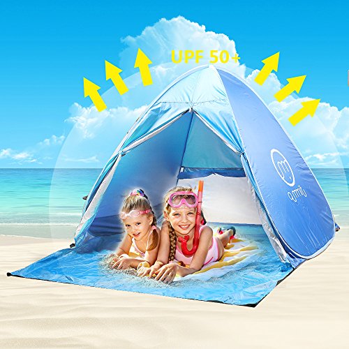 Oummit Tente de Plage Adulte Anti UV, Tente Pop Up Automatique Pliable Portable Abris de Plage avec Protection Soleil UV 50+ pour Activités d'extérieur Camping Randonnée Voyage Plage. (Bleu)