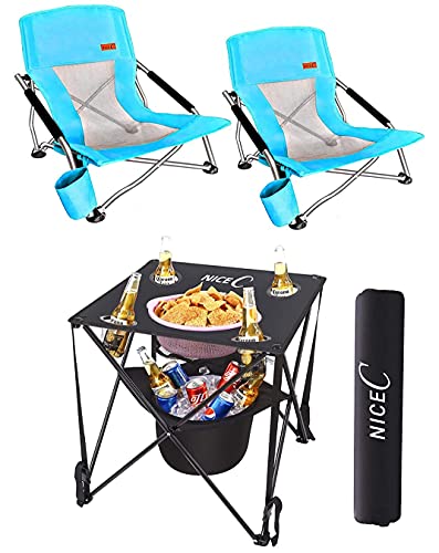 2 Pack Blue Beach Chair + 1 Pack Fo…