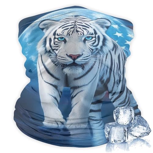 SEBNATAL Fashion Face Mask for Cold Weather Sport, Neck Gaiter Warmer Easy to Clean, Breathable American Flag White Tiger Moon Patriotic Art Print Scarf for Men Women