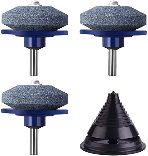 Lawn Mower Blade Sharpener,Mower Blade Balancer,Drill Bit Sharpener Sharpening Stone Alternative Wheel Stone for Lawn Mower for Any Power Drill Hand Drill (3 pcs Blue Lawn Mower,1 Blade Balancer)