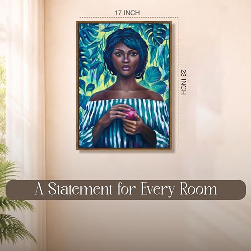 Image of Botanical Woman Portrait Framed Canvas Painting For Living Room | Tropical Modern Boho Female Wall Art For Livingroom Wall Decor, Home Decor, Bedroom, Hallway's, Office, Hotel - 43x58 cm