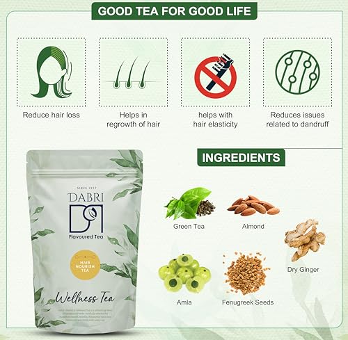 Image of Dabri Hair Nourishing Herbal Tea 100gm | Natural Organic Loose Leaf Blend | With Gooseberry, Almond & Fenugreek | Promotes Hair Growth, Strength & Shine | Pure Taste Wellness Tea