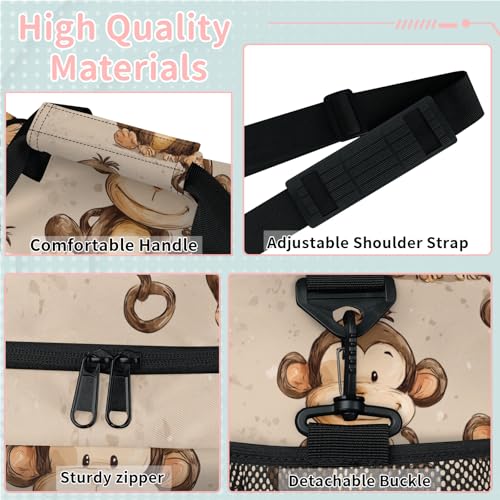 Monkey Hand Drawn Cute Travel Duffel Bag Weekender Overnight Bags for Women Men Foldable Waterproof Tote Bag with Trolley Sleeve3