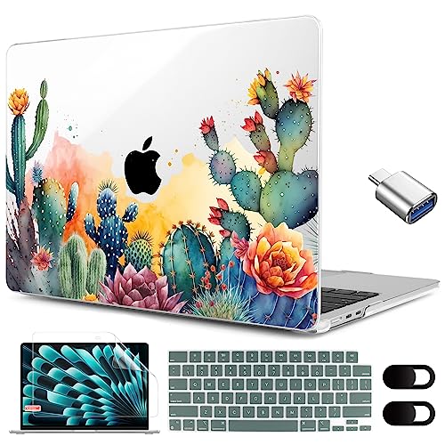 Image of MEEgoodo for M5 /M4 /M3 /M2 MacBook Air 15 inch Case 2026 2025 2024 2023, Case Fit Model (A3448 /A3241 /A3114 /A2941) for MacBook Air 15.3 inch, Tropical Cactus
